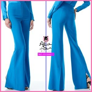 Alice + Olivia Paula High Waisted Back Slit Blue Pant